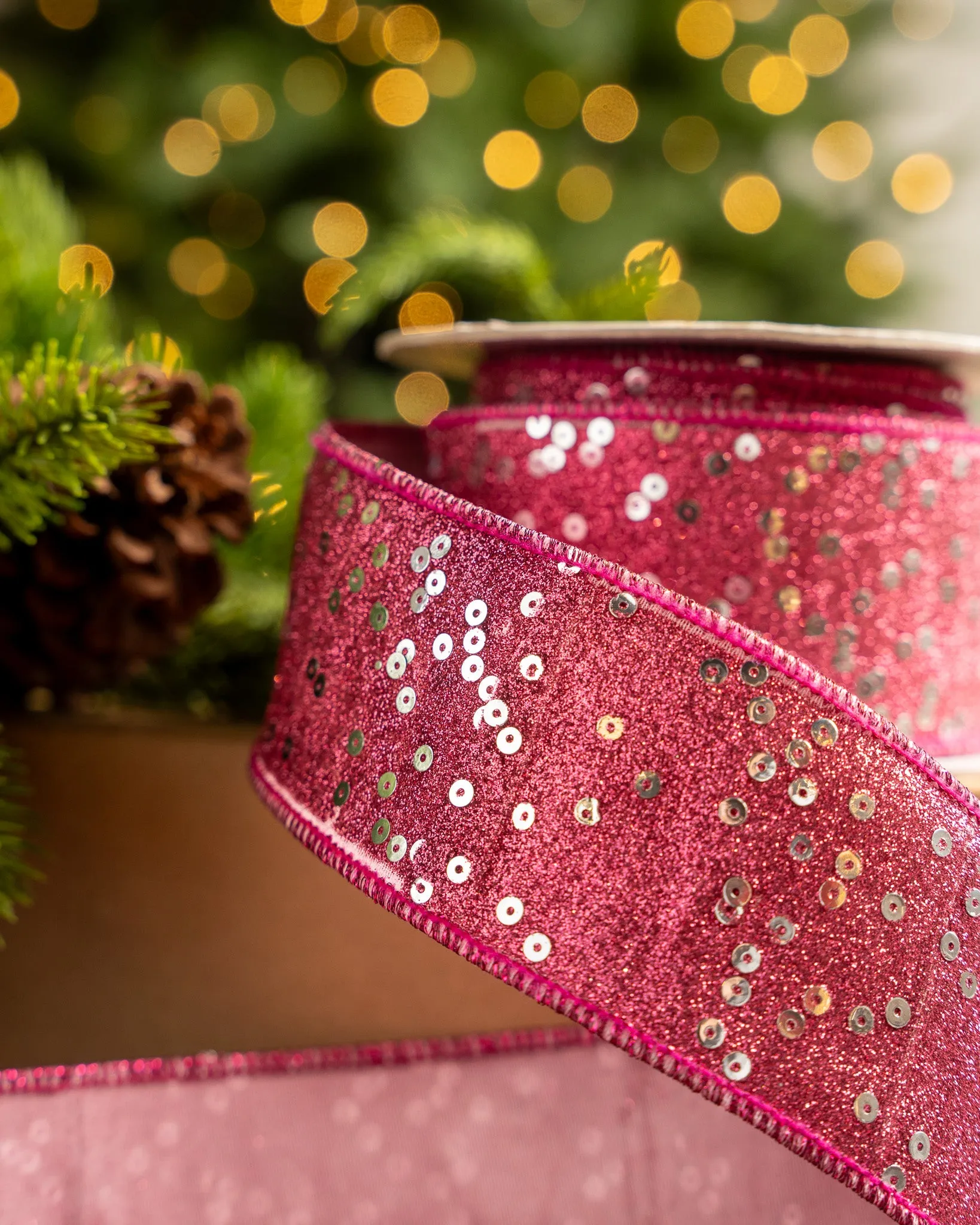 2.5" X 10YD Pink Glitter & Sequin Ribbon