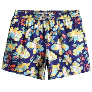 5.5 Inch Inseam Navy Butterfly Flower Swim Trunks