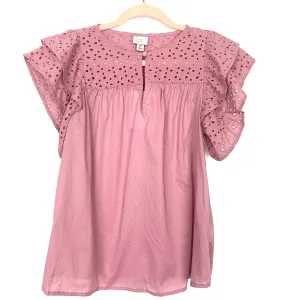 A New Day Purple Eyelet Front Keyhole Blouse NWT- Size XS