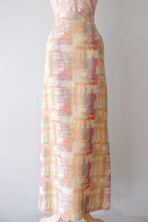 Amazing 1970's Pastel Technicolor Full Length Skirt / Sz  M