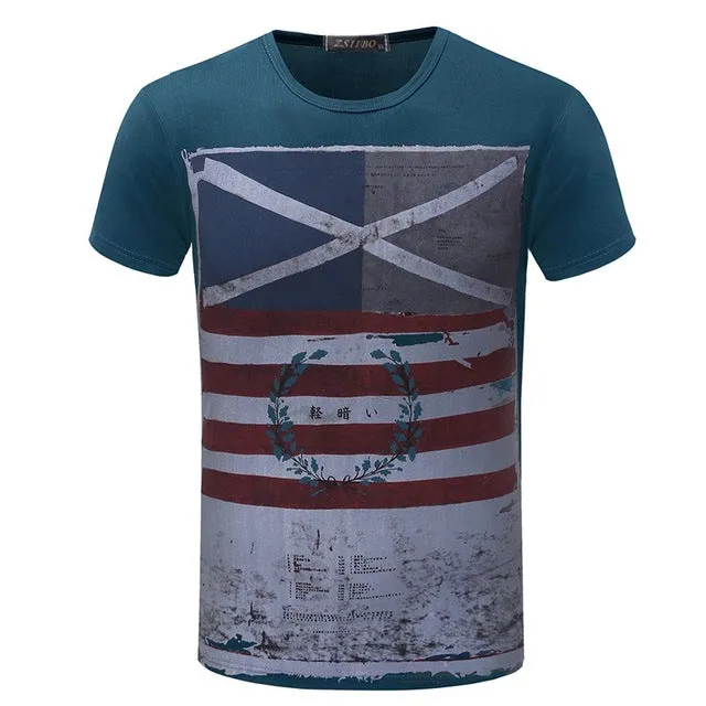 American Flag Striped Color Printed T Shirt