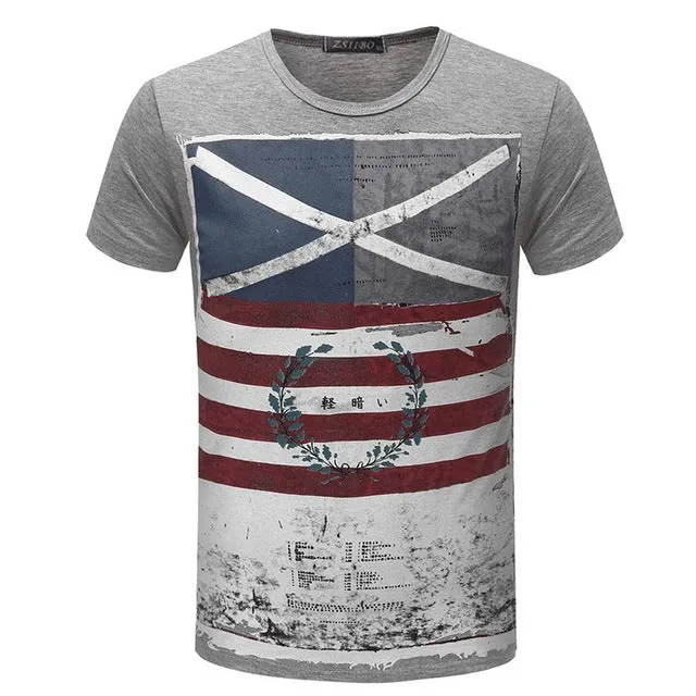 American Flag Striped Color Printed T Shirt