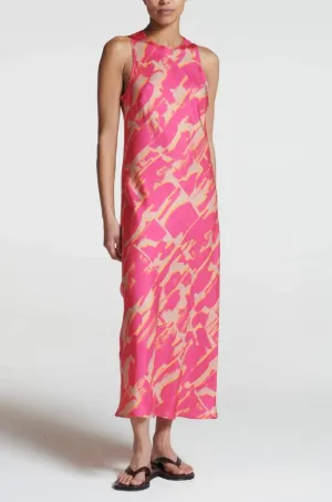 ASCENO~ Valentina dress in pink brush stroke