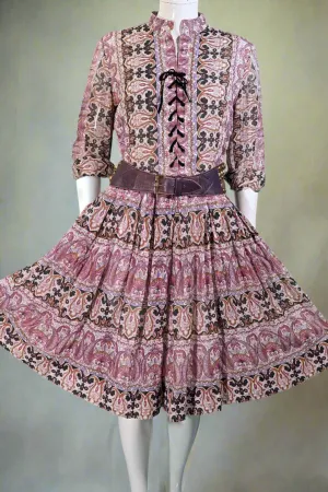 Avalon 60s/70s Bohemian Corset Lace Up Indian Print Hippie Dress