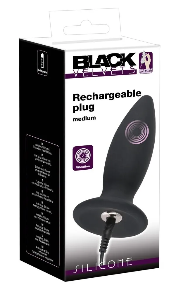 Black Velvet Rechargeable Butt Plug Medium Black