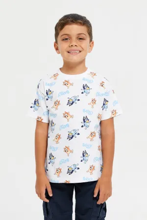 Boys Ivory Short Sleeve Printed Bluey T-Shirt