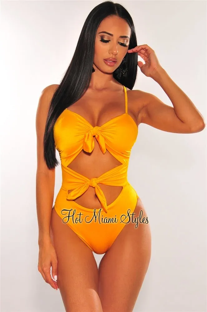 Canary Yellow Double Tie Up Cut Out Swimsuit