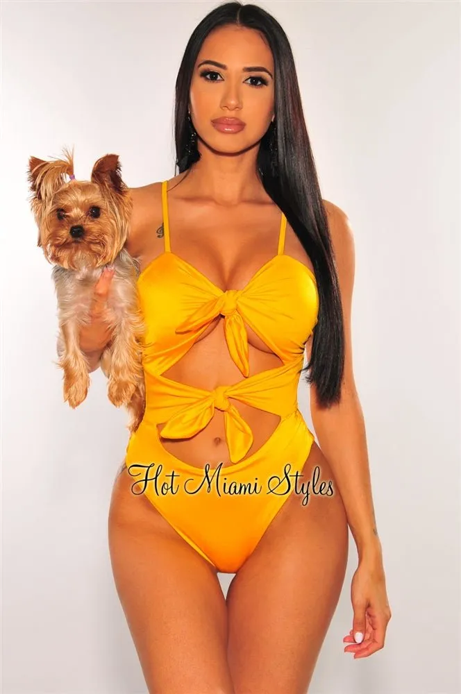 Canary Yellow Double Tie Up Cut Out Swimsuit