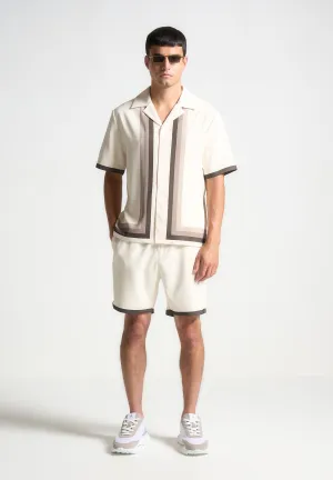 Contrast Border Shorts - Cream/Brown