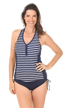 Estate Stripe Zipper Front Tankini Top