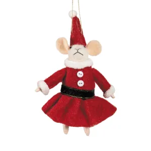 Felt Mouse In Red Dress Ornament