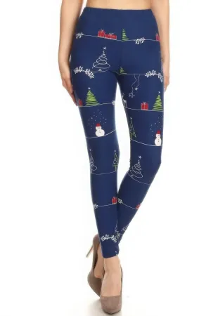 Festive High-Waisted Christmas Cartoon Leggings