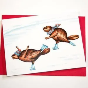 Ice Skating Beavers Holiday Card