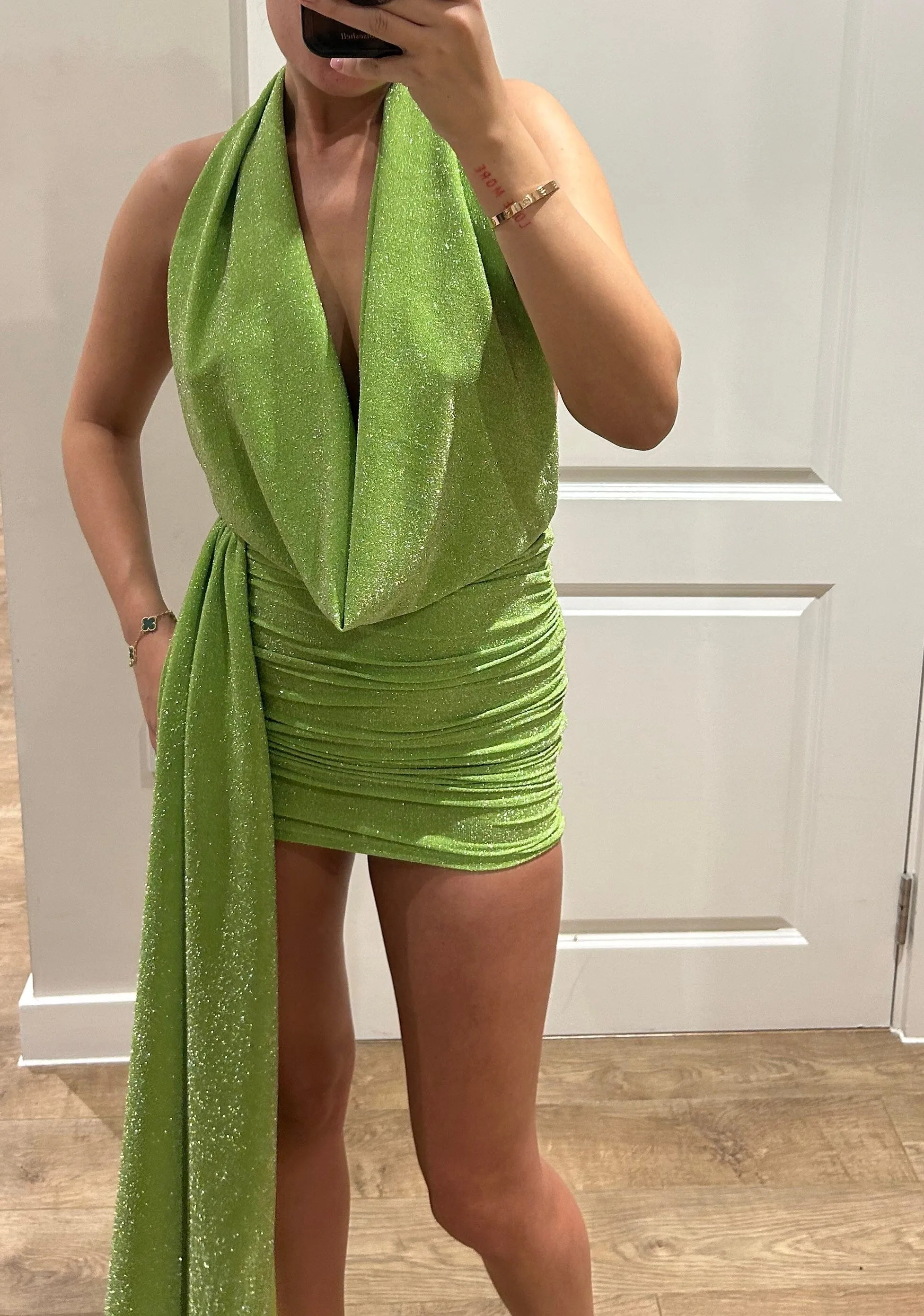 Lime Lurex Halterneck Dress