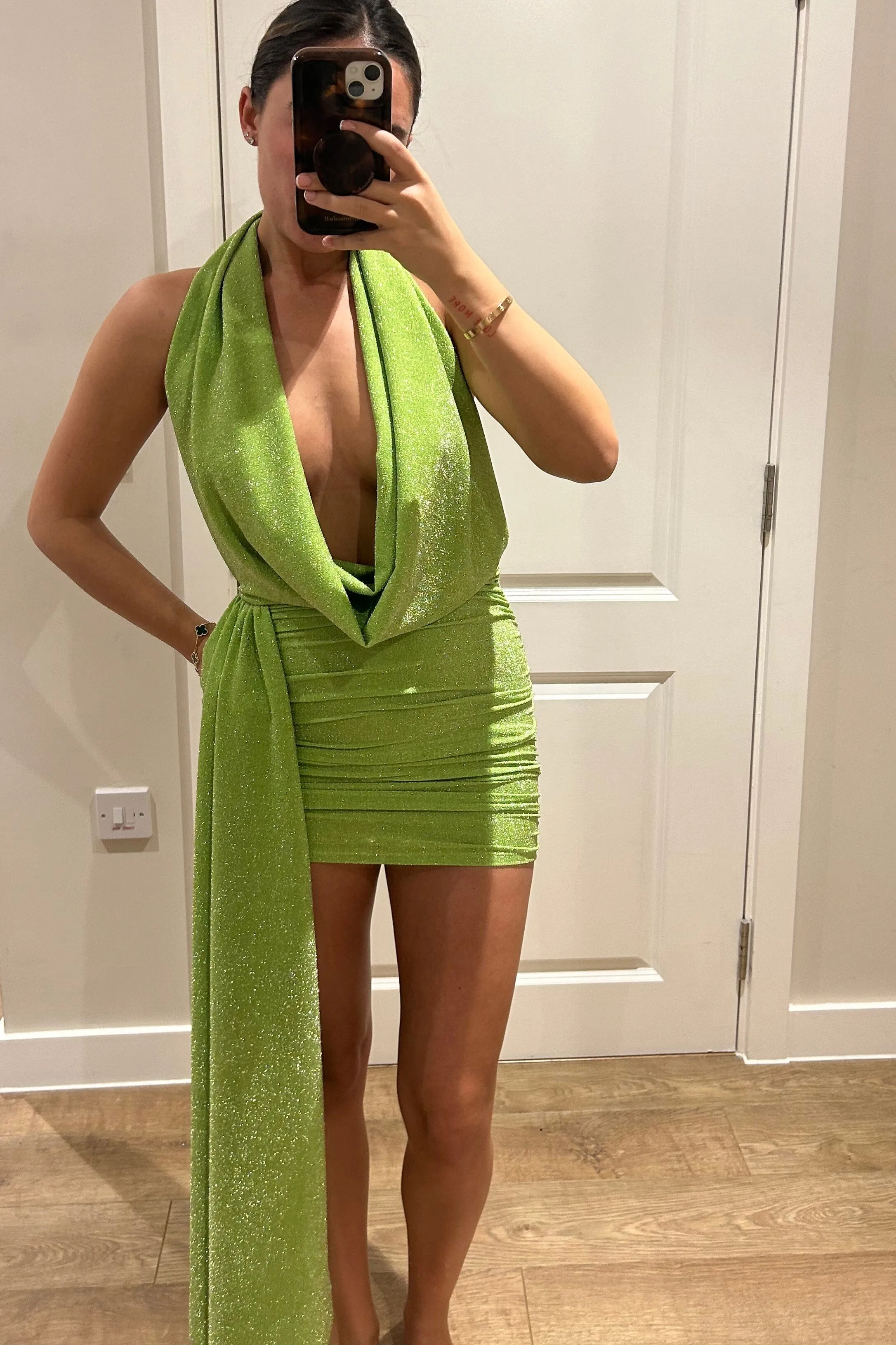 Lime Lurex Halterneck Dress