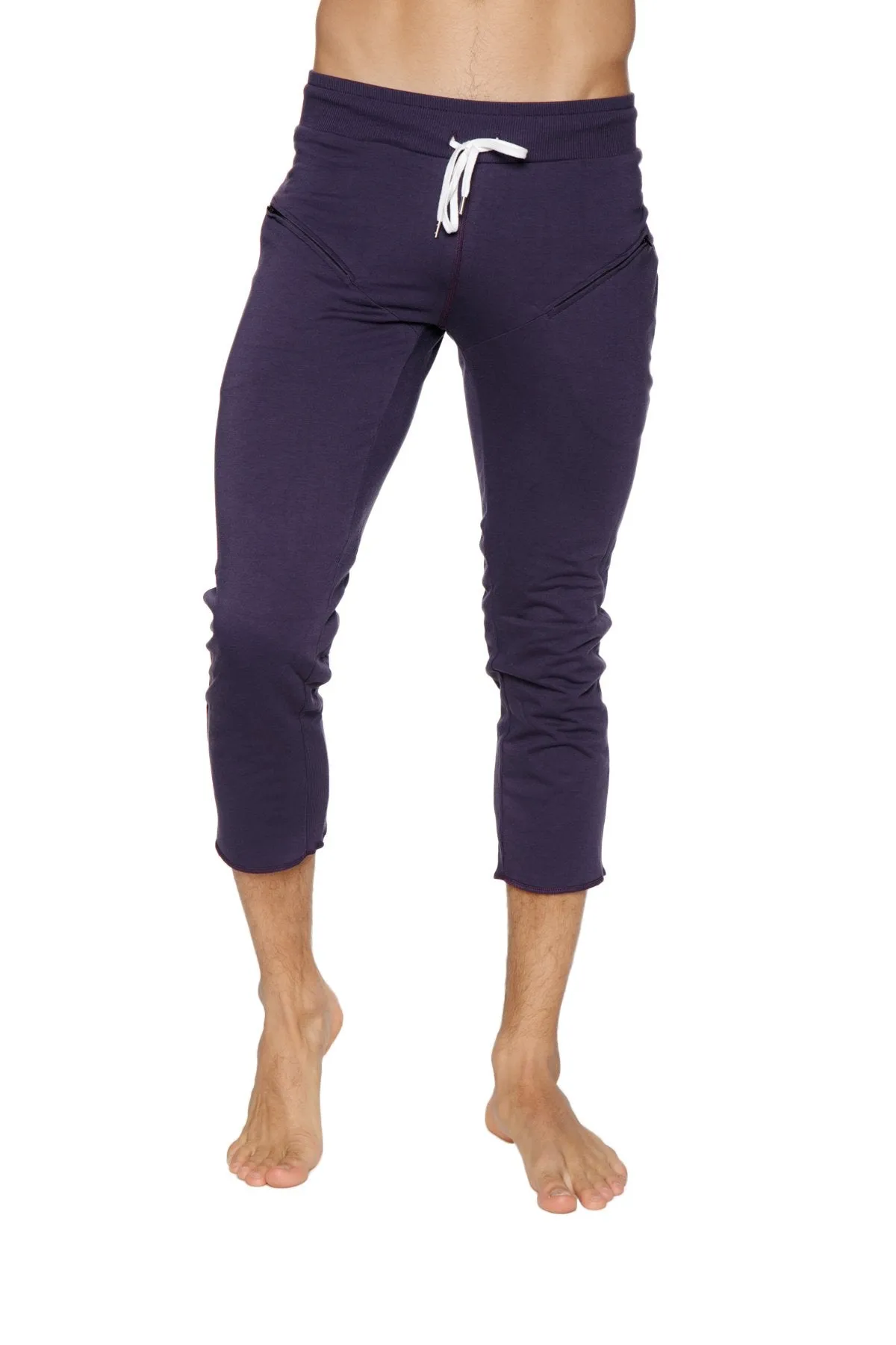 Mens 4/5 Zipper Pocket Capri Yoga Pants (Eggplant)