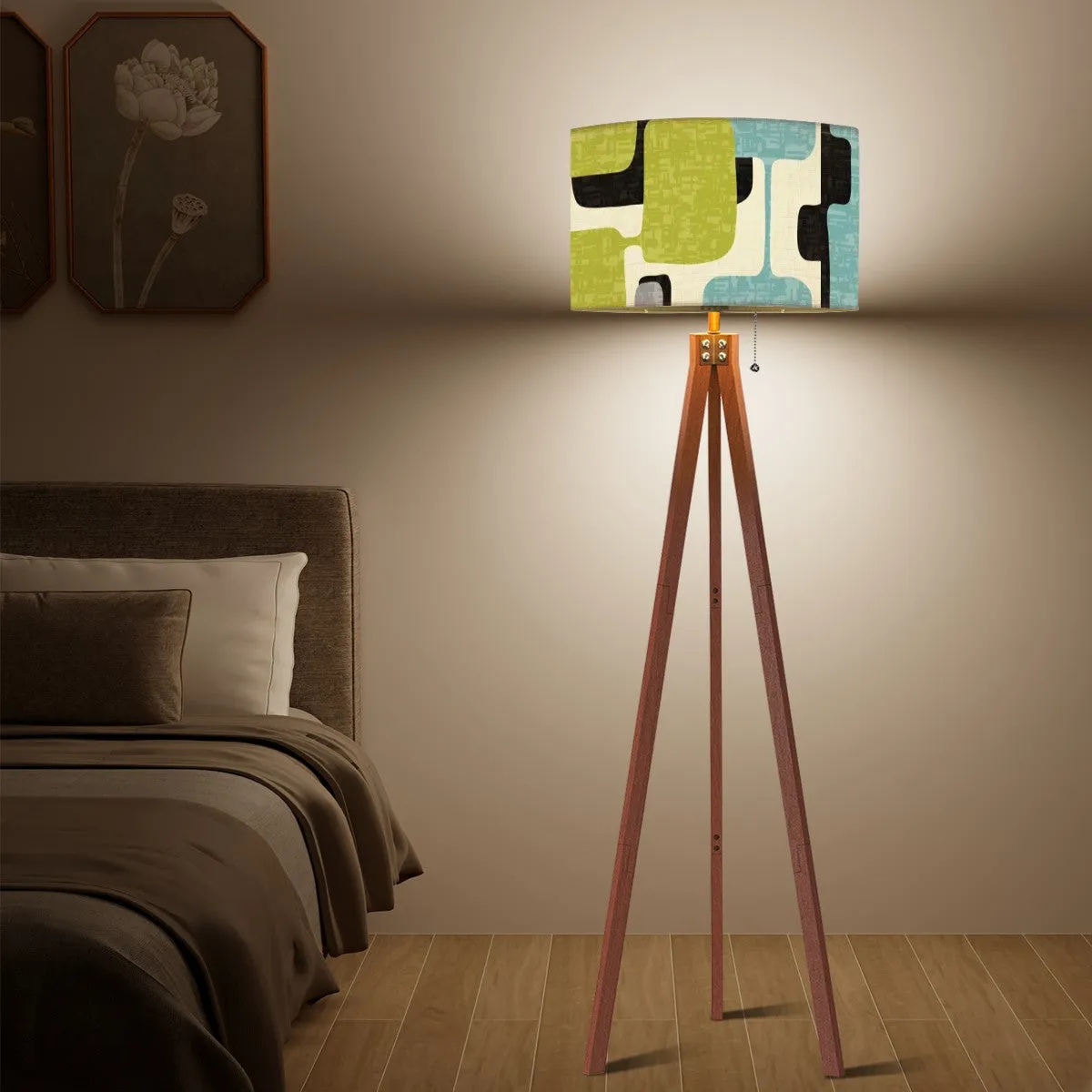 Mid Mod Retro Geometric Green, Aqua, Mid Century Modern Tripod Floor Lamp