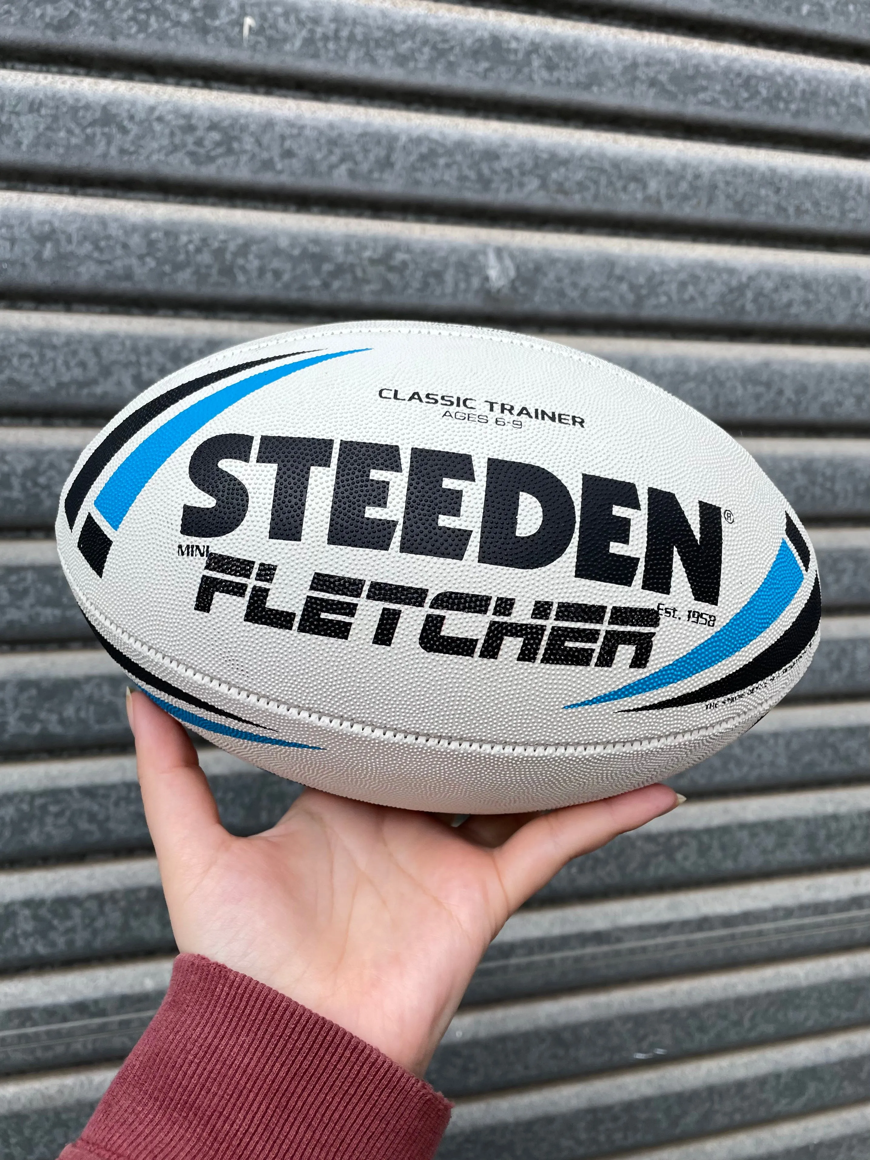 Personalised White/Blue Steeden Rugby League Balls (Mini Size)