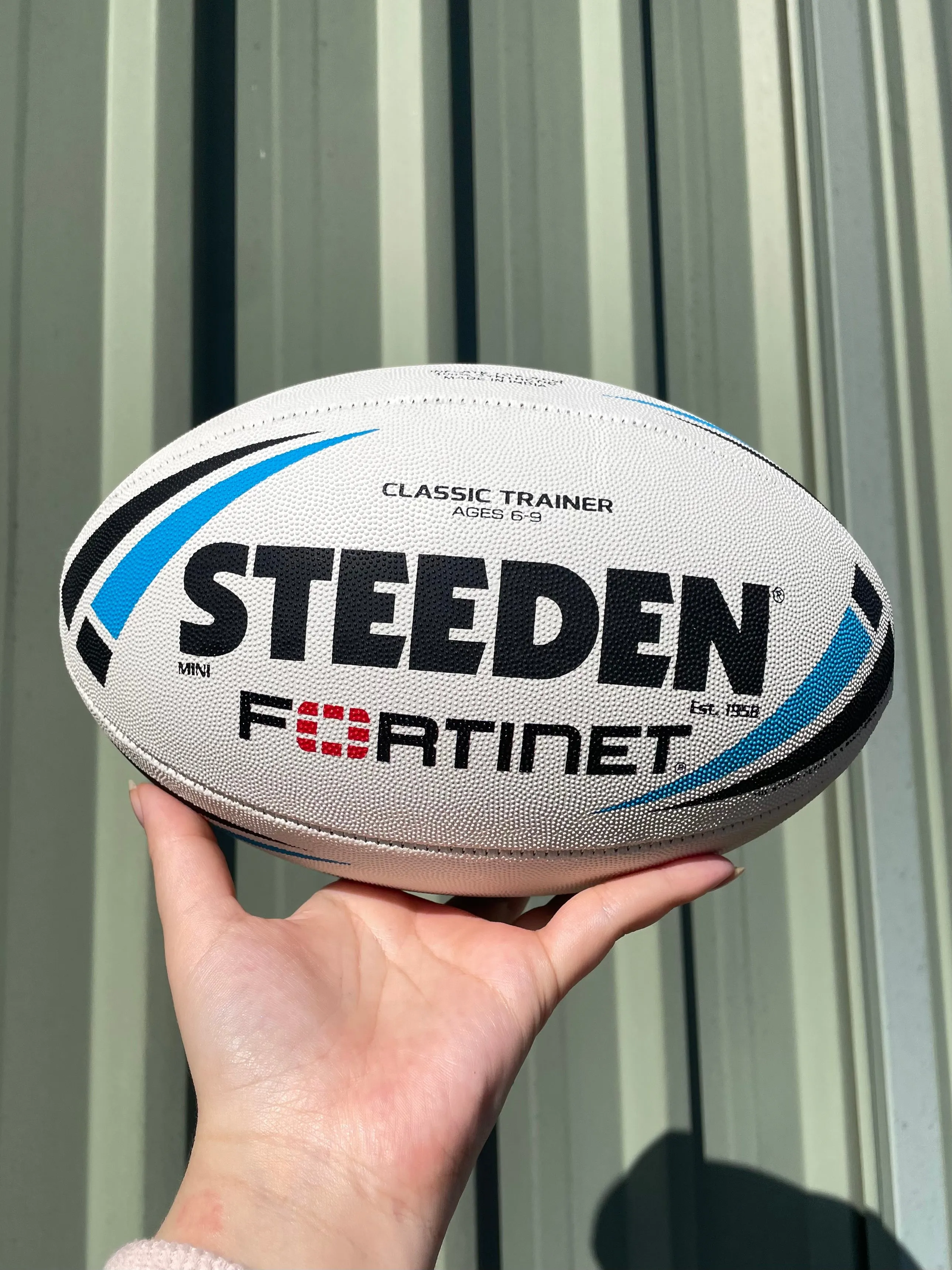 Personalised White/Blue Steeden Rugby League Balls (Mini Size)