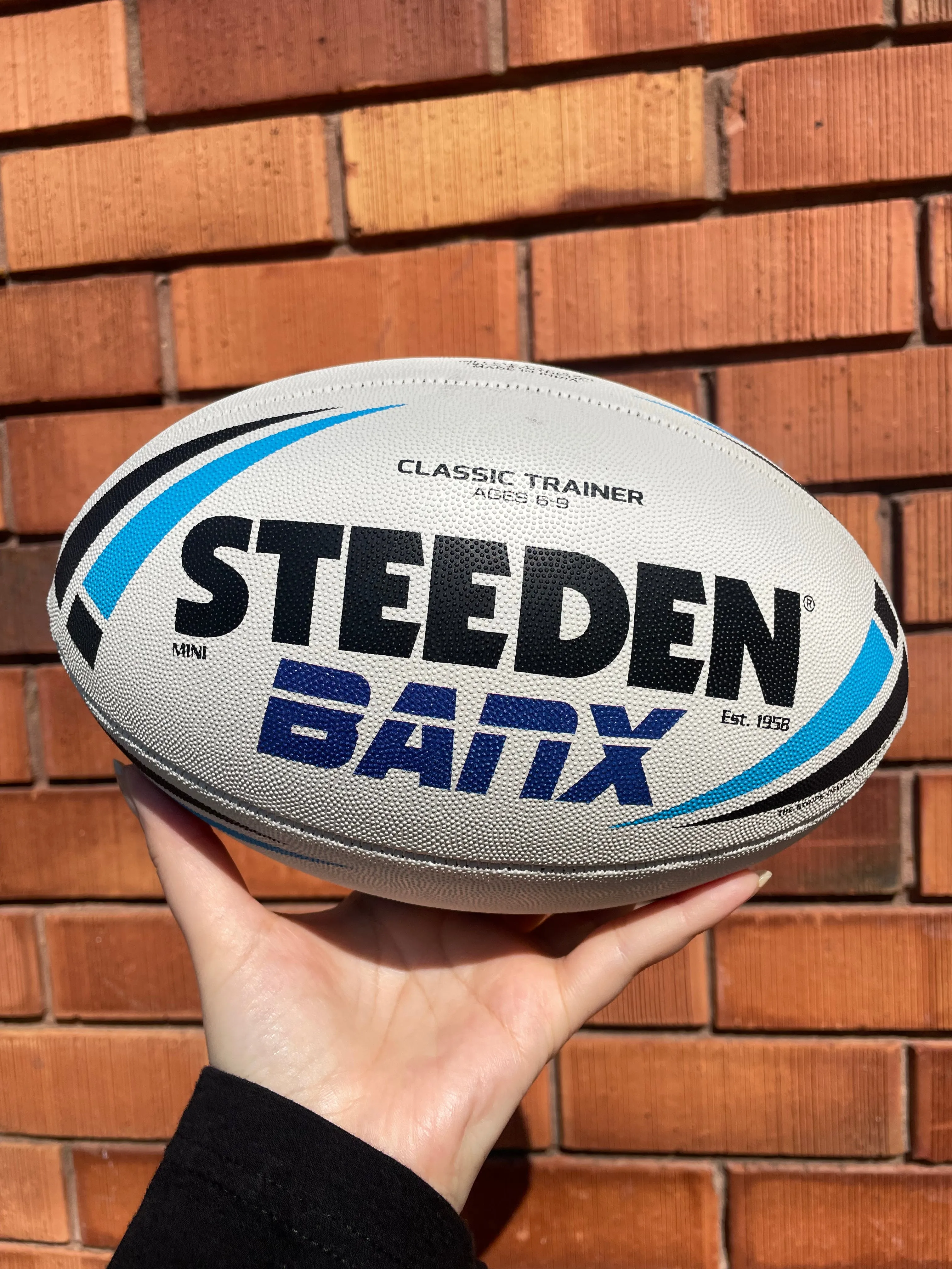 Personalised White/Blue Steeden Rugby League Balls (Mini Size)