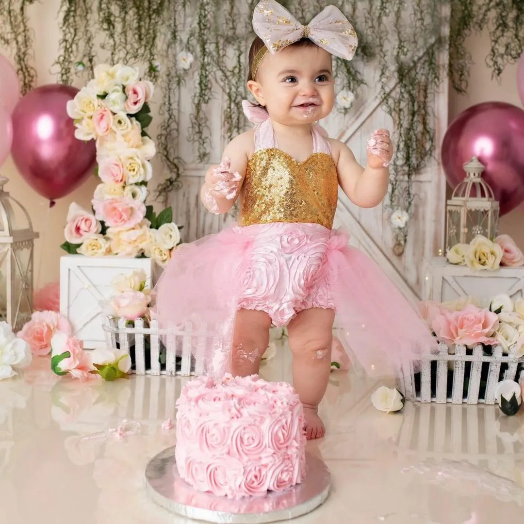 Pink and gold Rossete tutu Romper