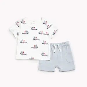 "Tugboats at Sea" 2-piece Outfit Set | Petit Lem