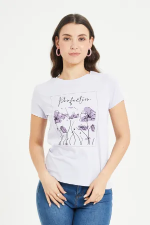 Women Lilac Floral Printed T-Shirt